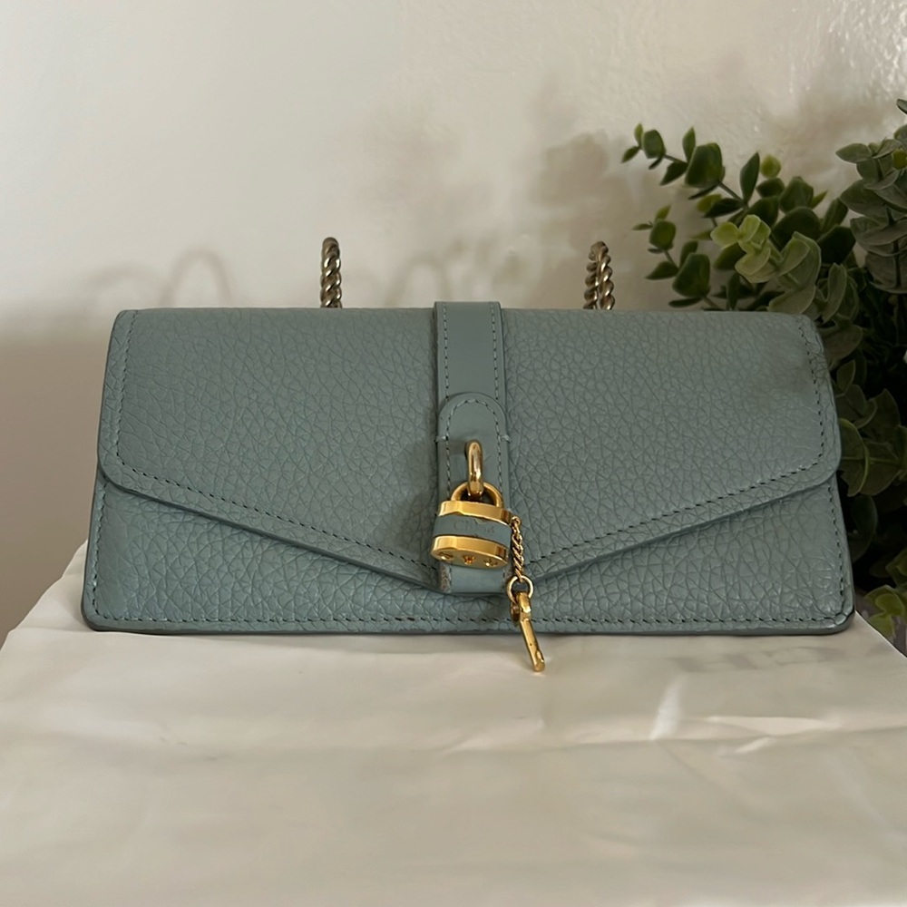 Authentic 💯 Chloe Light Bluish Green Aby Lock Long Wallet